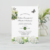 Chic White Hydrangea Butterfly Wedding Einladung (Stehend Vorderseite)