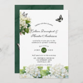 Chic White Hydrangea Butterfly Wedding Einladung (Vorne/Hinten)