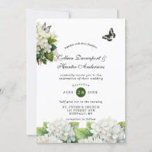 Chic White Hydrangea Butterfly Wedding Einladung