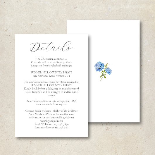 Chic White Hydrangea | Info-Karte für Hochzeitdeta Dankeskarte