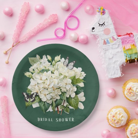 Chic White Hydrangea und Butterfly Brautparty Pappteller (Party)