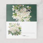 Chic White Hydrangea und Butterfly Wedding Table Platzkarte (Außenseite Aufgefaltet)