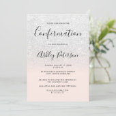 Chic white Imitats Glitzer Pink ombre Bestätigung Einladung (Stehend Vorderseite)