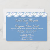 Chic White Lace und Dusty Blue Wedding Einladung (Vorderseite)
