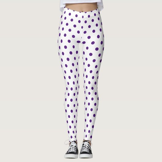 Chic White Lila Polka Dot Pattern Leggings (Vorderseite)