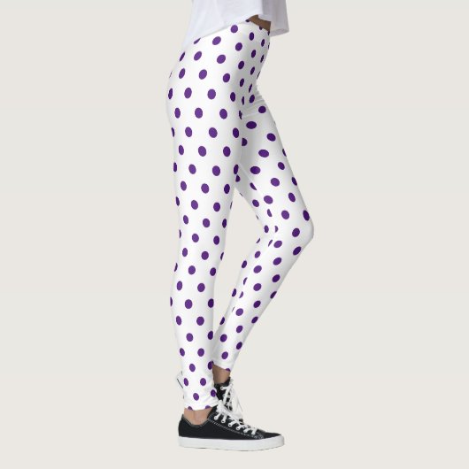 Chic White Lila Polka Dot Pattern Leggings (Rechts)