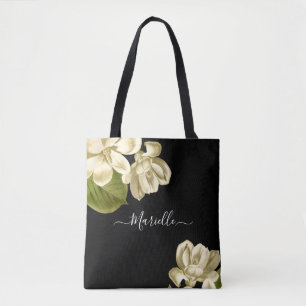 Chic White Magnolias On Black Stilvoll Tasche