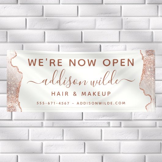 Chic White Marble Agate Rose Gold Business Banner