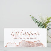 Chic White Marble Agate Rose Gold Geschenkgutschei (Stehend Vorderseite)