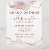 Chic White Marble Agate Rose Gold Glitzer Business Flyer (Hinten)