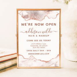 Chic White Marble Agate Rose Gold Glitzer Business Poster