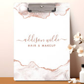 Chic White Marble Agate Rose Gold Glitzer Klemmbrett