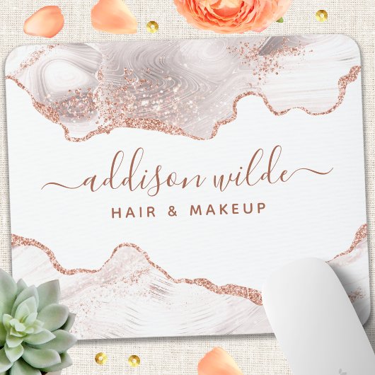 Chic White Marble Agate Rose Gold Glitzer Mousepad