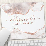 Chic White Marble Agate Rose Gold Glitzer Mousepad<br><div class="desc">Chic White Marble Agate Rose Gold Glitzer Mouse Pad. Ideal für einen Schönheitssalon,  einen Friseur,  einen Schminkkünstler oder Kosmetologen.</div>