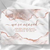 Chic White Marble Agate Rose Gold Glitzer Moving Ankündigungspostkarte