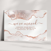 Chic White Marble Agate Rose Gold Glitzer Moving Ankündigungspostkarte