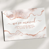 Chic White Marble Agate Rose Gold Glitzer Moving Ankündigungspostkarte