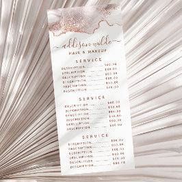 Chic White Marble Agate Rose Gold Glitzer Rack Car Werbekarte