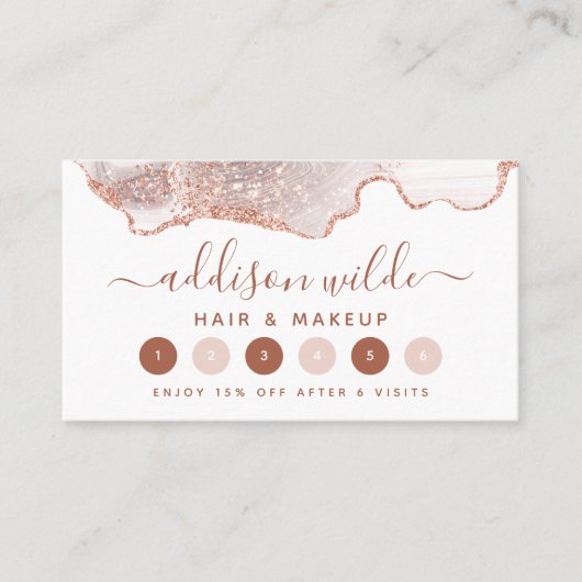 Chic White Marble Agate Rose Gold Glitzer Treuekarte (Vorderseite)