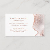 Chic White Marble Agate Rose Gold Glitzer Visitenkarte (Rückseite)