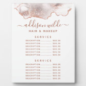 Chic White Marble Agate Rose Gold Price Menü Fotoplatte (Vorderseite)