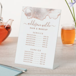 Chic White Marble Agate Rose Gold Service Preis Sockelschild