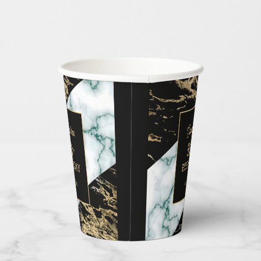 Chic White Marble Gold Foil Paint Texture Birthday Pappbecher (Rechts)