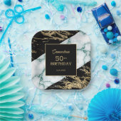 Chic White Marble Gold Foil Paint Texture Birthday Pappteller (Party)