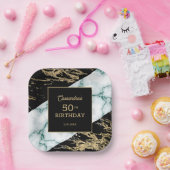 Chic White Marble Gold Foil Paint Texture Birthday Pappteller (Party)