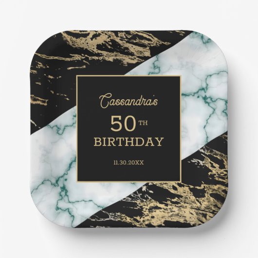 Chic White Marble Gold Foil Paint Texture Birthday Pappteller (Vorderseite)