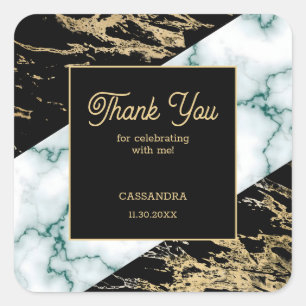 Chic White Marble Gold Foil Paint Texture Birthday Quadratischer Aufkleber