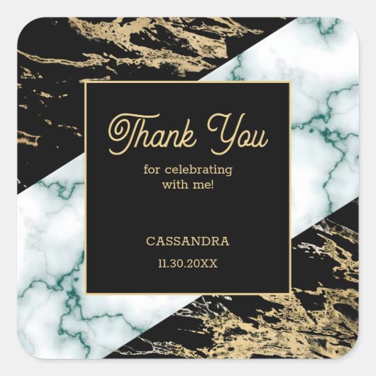 Chic White Marble Gold Foil Paint Texture Birthday Quadratischer Aufkleber (Vorderseite)