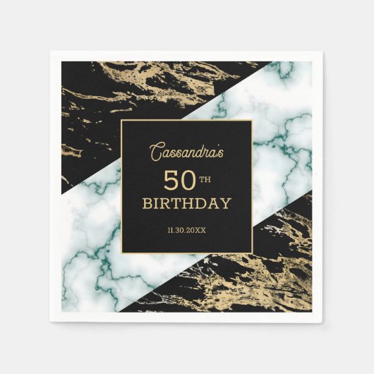Chic White Marble Gold Foil Paint Texture Birthday Serviette (Vorderseite)