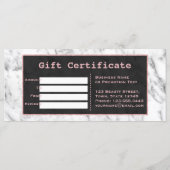 Chic White Marble Rose Gold Geschenkgutschein (Rückseite)