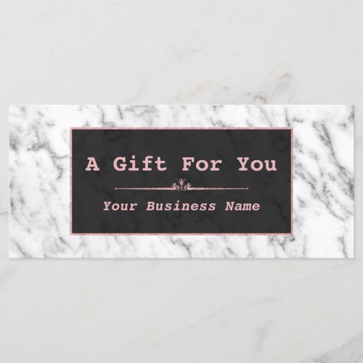 Chic White Marble Rose Gold Geschenkgutschein (Vorderseite)