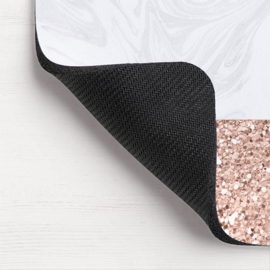 Chic White Marble Rose Gold Glitzer Elegante Mousepad (Ecke)