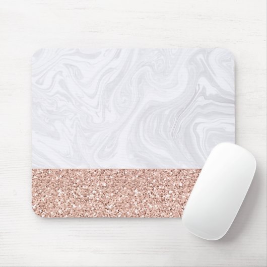 Chic White Marble Rose Gold Glitzer Elegante Mousepad (Mit Mouse)