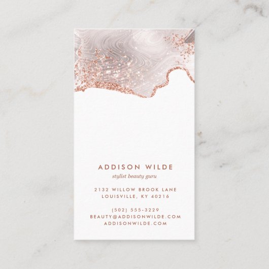 Chic White Marbour Agate Rose Gold Earring Display Visitenkarte (Rückseite)