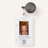 Chic White Marmor Logoschild Personalausweis Foto Ausweis (Vorderseite mit Rechteck)