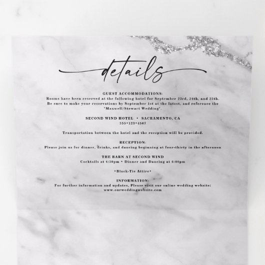 Chic White Marmor mit Silver Foil Wedding Dreifach Gefaltete Einladung (Innen Erste Seite)