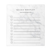 Chic White Marmor Personalisiert To-Do-List Notizblock (Vorderseite)