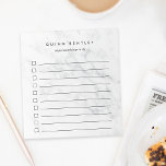 Chic White Marmor Personalisiert To-Do-List Notizblock<br><div class="desc">Personalisieren Sie dieses chic to do list Notizblock mit einem Namen und einer zusätzlichen Textzeile (die mit "Wichtigen Dingen zu tun" gezeigt wird) in modernen schwarzen Schriften auf einem angesagten, hellgrauen und weißen Marmorhintergrund. Mit einem Notizblock mit geflochtenen Checklisten können Sie Ihre wichtigen Aufgaben ganz einfach behalten und stilvoll erledigen....</div>