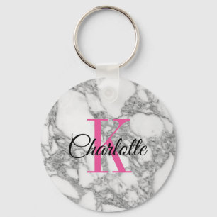 Chic white marmor stone custom monogram Schlüssela Schlüsselanhänger