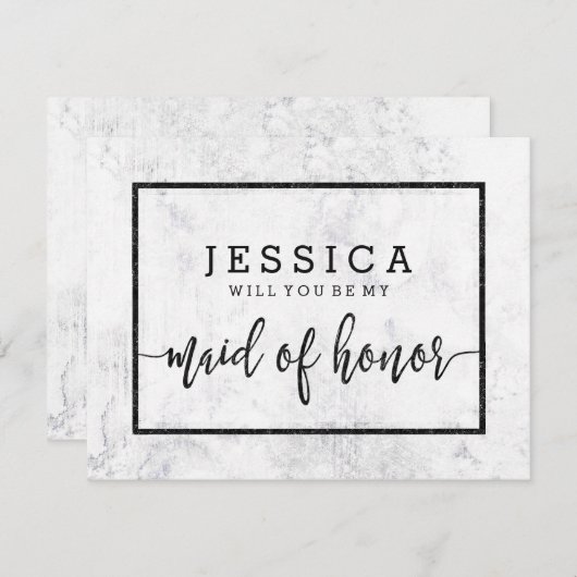 Chic White Marmor wird meine Trauzeugin sein Einladung (Vorne/Hinten)