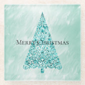 Chic White Mint Christmas Tree Glitzer Glasuntersetzer (Vorderseite)