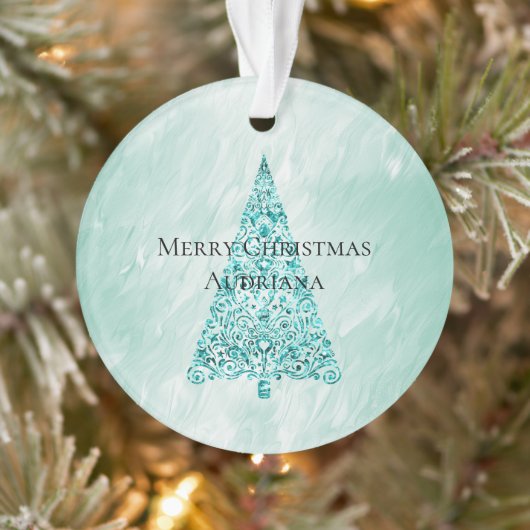 Chic White Mint Christmas Tree Glitzer Ornament (Baum)