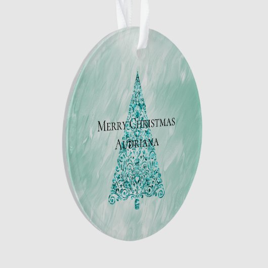 Chic White Mint Christmas Tree Glitzer Ornament (Vorderseite)