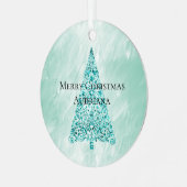 Chic White Mint Christmas Tree Glitzer Ornament Aus Metall (Vorderseite links)