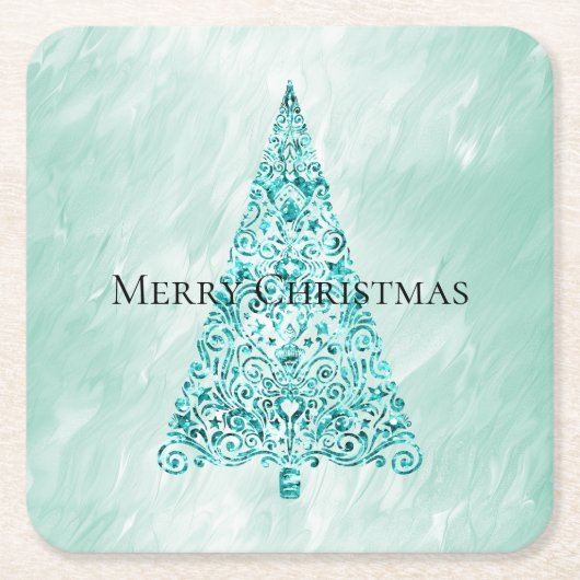 Chic White Mint Christmas Tree Glitzer Rechteckiger Pappuntersetzer (Vorderseite)