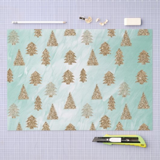 Chic White Mint Gold Glitzer Weihnachtsbaumen Seidenpapier (Handwerk)